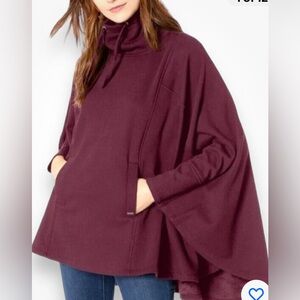 UGG Charlynne Poncho Drawstring Funnel Neck Pouch Pocket Burgundy Maroon sz XS/S
